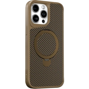 Apple iPhone 15 Pro Max Kılıf Karbon Fiber Magsafeli Standlı Alp Kapak Çöl Titanyum