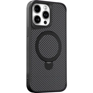 Apple iPhone 14 Pro Kılıf Karbon Fiber Magsafeli Standlı Alp Kapak Siyah