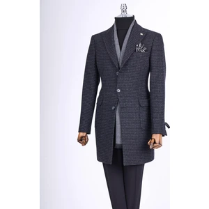 Italyan Stil Slim Fit Sivri Yaka Yün Karışımlı Kaşe Erkek Kaban Antrasit T13457