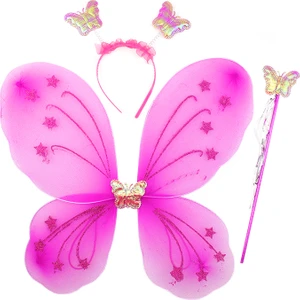 Fuşya Renk Kelebek Kanadı Tacı ve Sopası 50X37 cm