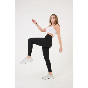 Kadın Siyah Yüksek Bel Toparlayıcı Çift Cepli Dar Paça Spor Tayt