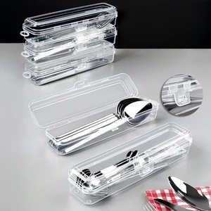 Meleni Home Plastik Çok Amaçlı Çatal Kaşık Bıçak Saklama ve Taşıma Kutusu 24x6x5 cm Şeffaf 5'li Set