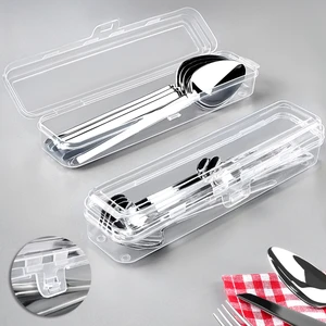 2 Adet Taşınabilir Kaşıklık - Şeffaf Çatal Kaşık Taşıma Kabı Çok Amaçlı Organizer