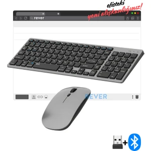 Şarj Edilebilir Kablosuz Klavye Mouse Set Bluetooth + USB Alıcı Bağlantı