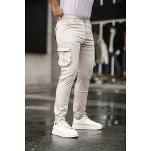 Serseri Jeans Bej Renk Körüklü Paçası Lastiksiz Kargo Pantolon