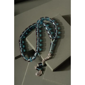 Açık Mavi Güzel Çekimli Tek Püsküllü Ateş Kehribar Tesbih