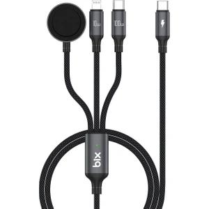 100W Type-C Lightning ve Apple Watch Için 3’ü 1 Arada Çoklu Şarj ve Data Kablosu Koyu Gri 1.2 Metre