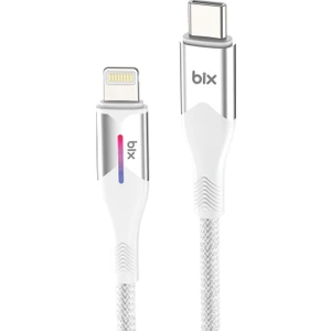 Type-C To Lightning Apple iPhone 27W Örgülü LED Işıklı Şarj ve Data Kablosu 1 Metre Beyaz