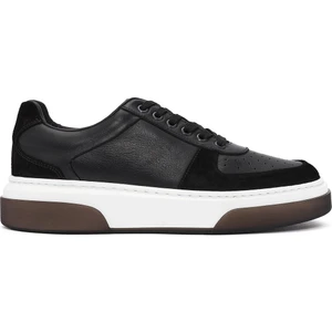 Erkek Siyah Bağcıklı Kalın Tabanlı Deri Sneaker 24WFD611118