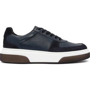 Erkek Lacivert Bağcıklı Kalın Tabanlı Deri Sneaker 24WFD611118
