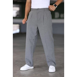 Baggy Çift Pileli Okul Grisi Renk Beli Lastikli Kaliteli Rahat Kesim Klasik Bol Paça Baggy Pantolon