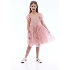 Kız Çocuk Kare Yaka Trend Tül Elbise AK2242