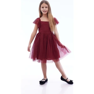 Kız Çocuk Kare Yaka Trend Tül Elbise AK2242