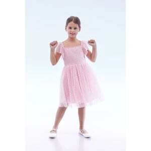 Kız Çocuk Kare Yaka Trend Tül Elbise AK2242