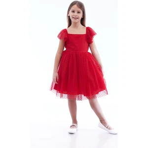 Kız Çocuk Kare Yaka Trend Tül Elbise AK2242