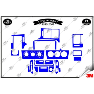 Opel Vectra B 1995-2002 Torpido Konsol Trim Göğüs Maun Kaplama Set 21 Parça Mavi