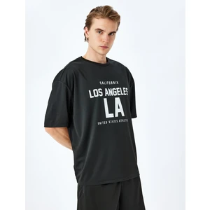 Bisiklet Yaka Yarım Kollu Slogan Baskılı Oversize Spor Tişört