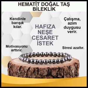 Doğal Taş Dünyası Sertifikalı Hematit Doğal Taş Bileklik 6mm