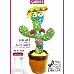Dans Eden Kaktüs Oyuncak, Konuşan Kaktüs Ses Tekrar Eden 120 Şarkılı Peluş Kaktüs Oyuncak
