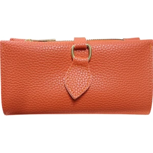 Turuncu Yumuşak Suni Deri Fermuar Bölmeli Trend Damla Model Kadın Cüzdan (19×10CM)