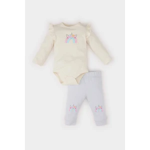 Kız Bebek 2'li Takım Unicorn Baskılı Uzun Kollu Çıtçıtlı Body Beli Lastikli Alt D8702A525SP