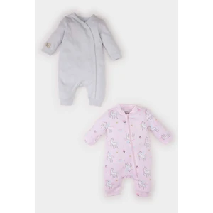 Kız Bebek Yenidoğan Unicorn Baskılı 2'li Uzun Kollu Tulum