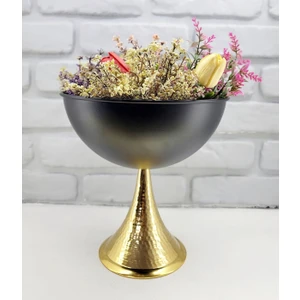 Modern Dekoratif Gold Dövmeli Ayaklı Siyah Mat Büyük Vazo Masa Üstü Aksesuar Dekor