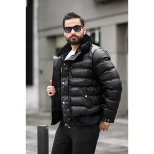 Yaka ve Eteği Kürklü Kışlık Şişme Deri Mont