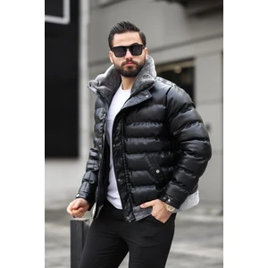 Yaka ve Eteği Kürklü Kışlık Şişme Deri Mont