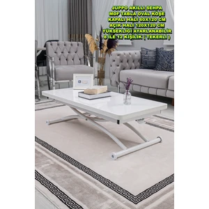 Sehpam Akıllı Akıllı Sehpa Juppo Üst Tabla Mdf  Beyaz Oval Köşe Alt Ayak Beyaz Dışa K