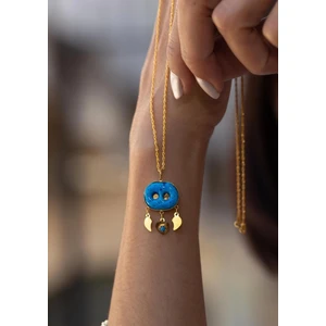 Bayar Gold 14 Ayar Altın Süryani Gözü Kolye Çift Gözlü Sade