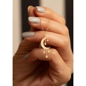 Bayar Gold 14 Ayar Altın Sallantılı Ay Yıldız Kolye