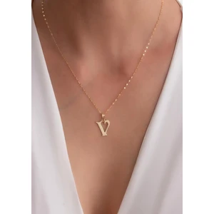 Bayar Gold 14 Ayar Altın V Harf Şirin Kolye