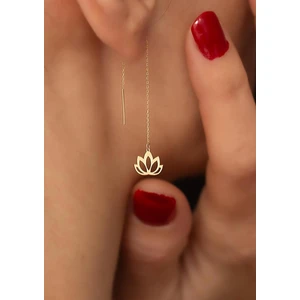 Bayar Gold 14 Ayar Altın Lotus Zincir Küpe