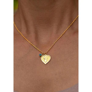 Bayar Gold 14 Ayar Altın V Harf Kalp Kolye