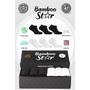 Bamboo Star Bambu Erkek Patik Düz Çorap Dikişsiz Premium Kutulu 6'Lı (3 Siyah - 3 Beyaz)