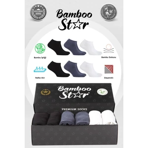 Bambu Erkek Patik Düz Dikişsiz Çorap Premium Kutulu 6'lı (2 Beyaz - 2 Siyah - 2 Füme)
