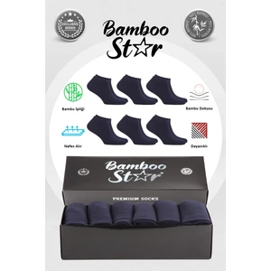 Bamboo Star Bambu Erkek Patik Düz Lacivert Çorap Dikişsiz Premium Kutulu 6'Lı