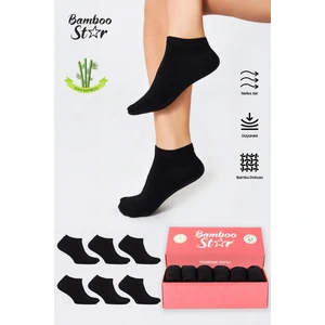 Bamboo Star Bambu Kadın Patik Düz Siyah Çorap Dikişsiz Premium Kutulu 6'Lı