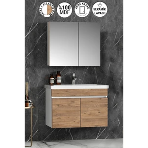 Çiğdem 80 cm Beyaz-Atlantik Çam Mdf Seramik Lavabolu Asma Banyo Dolabı Takımı