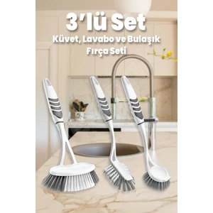 3'lü Fırça Seti - Banyo, Lavabo ve Bulaşık Fırça Seti - Bulaşığa Ayrı Banyoya Ayrı Fırça