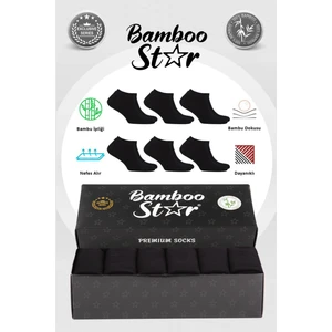 Bamboo Star Bambu Erkek Patik Düz Siyah Çorap Dikişsiz Premium Kutulu 6'Lı