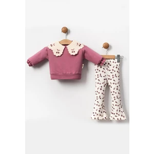 Juniba Kids Misty Kız Çocuk Gül Kurusu Kiraz Detaylı Bebe Yaka Sweatshirt 2'li Takım
