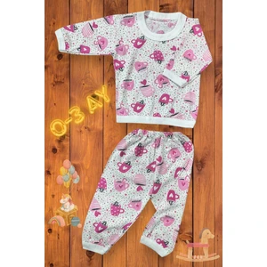 Yenidoğan Bebek Takımı 0-3 Aylık Pamuklu Kumaş Renkli Baskılı Çocuk Bebek 2'li Pijama Takımı