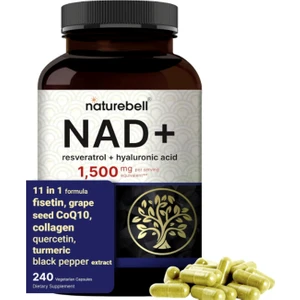 Nad+ 1,500MG  240 Veggie Capsul 10-In-1 Complex With Resveratrol Plus Hyaluronic Acid, Quercetin, Fisetin, Collagen, & More – Nicotinamide