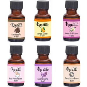 6'lı Mum Esansı Seti, Kahve, Mango, Yasemin, Lavanta, Bebek Pudrası, Beyaz Sabun Kurutma Topu Kokusu