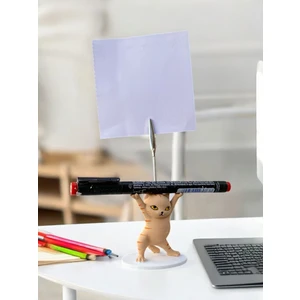 Turuncu Çizgili Kalem Tutabilen Dansçı Kedi Fotoğraf Not Tutacağı Ofis Masası Hediyelik