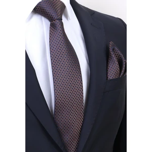 Hand Made 8 cm Kahve Lacivert Mendilli Kravat