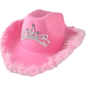 Tiara West Cowgirl Şapkası ile Pembe Kovboy Şapkası Kadınlar Için Kostüm Tüy Pembe-Pink- (Yurt Dışından)