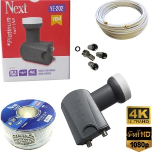 2'li Çiftli Lnb 25 Metre Next Hazır-Tak-Kullan Anten Kablosu+4 Adet Contalı Konnektör